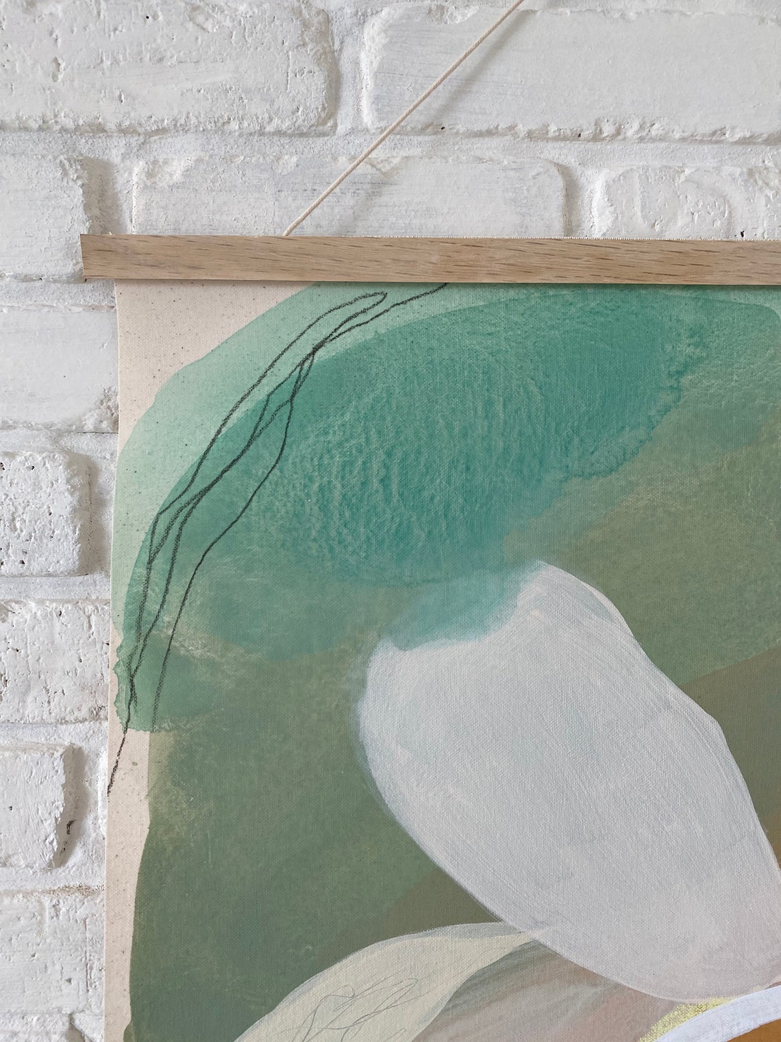 Raw natural canvas wall hanging acrylic oil pastel abstract Etsy