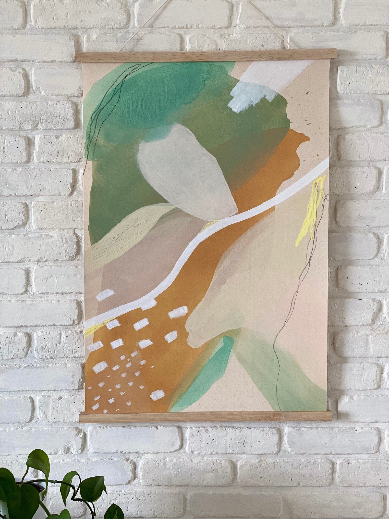 Raw natural canvas wall hanging acrylic oil pastel abstract Etsy