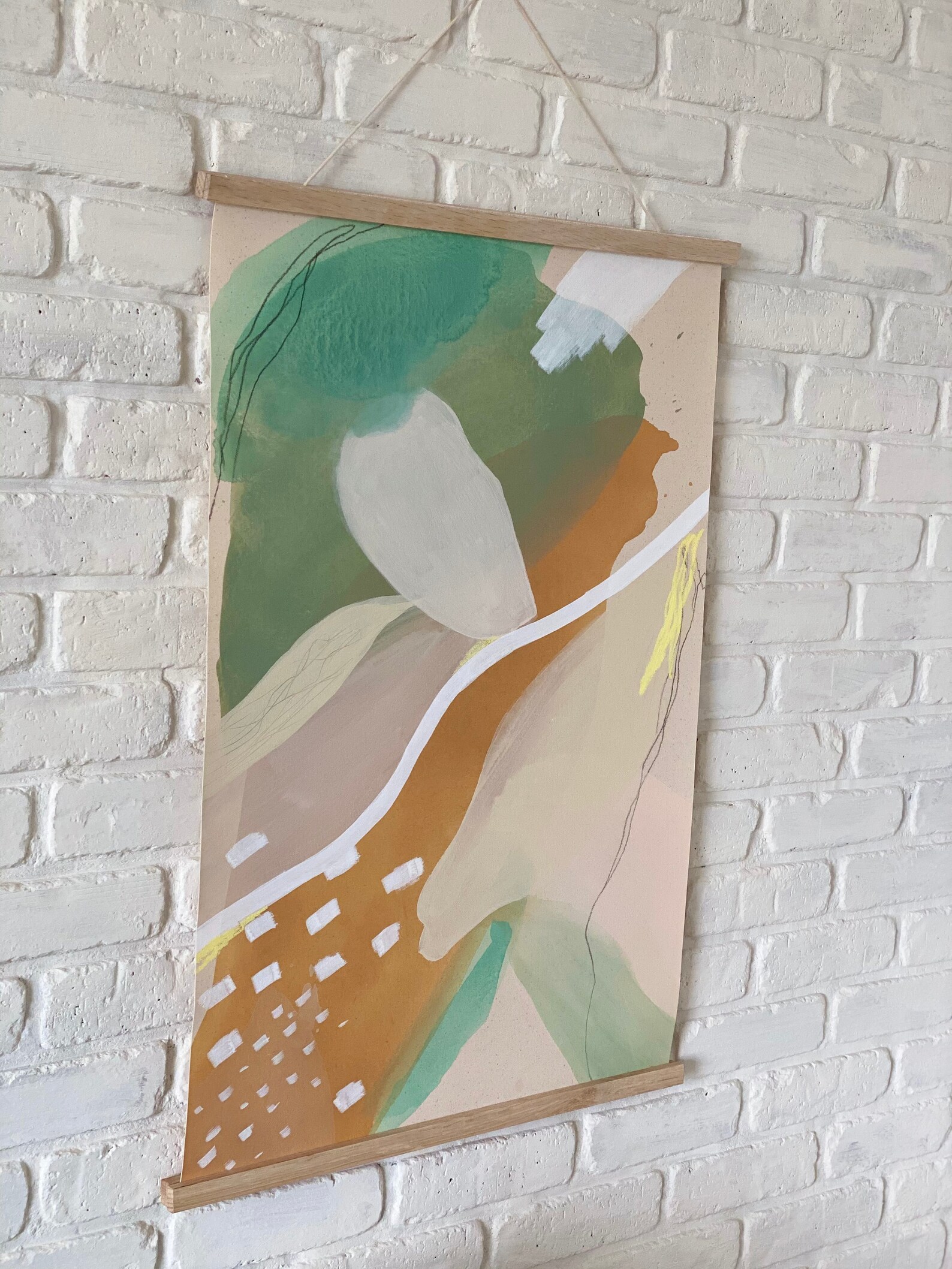 Raw natural canvas wall hanging acrylic oil pastel abstract Etsy