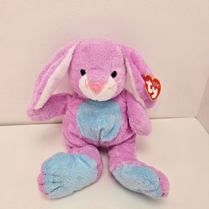 Ty Pluffies Collection “Twitchy” the Purple and Blue Bunny (10 inch)