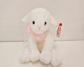 Ty Beanie Baby “Lullaby” l'agnellino con un adorabile fiocco rosa! (15 cm)