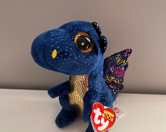 Ty Beanie Boo « Saffire » le dragon bleu et or (6 pouces)