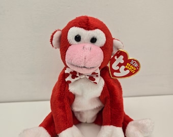 Ty Beanie Baby “Valentine”, o macaco vermelho e branco usando gravata borboleta (15 cm)