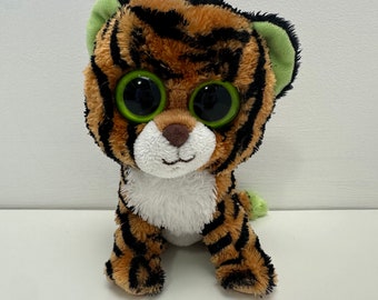 Ty Beanie Boo “Stripes” el Tigre - Color de ojos sólido *Raro* Sin etiqueta (6 pulgadas)