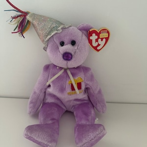 Ty Beanie Baby “Happy Birthday” the February Birthday Bear Wearing a Party Hat! (8.5 inch)