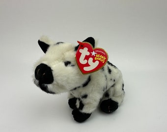 Ty Beanie Baby „Stubby“ schwarz-weißes Plüsch-Schwein! *Selten* (6,5 inch)