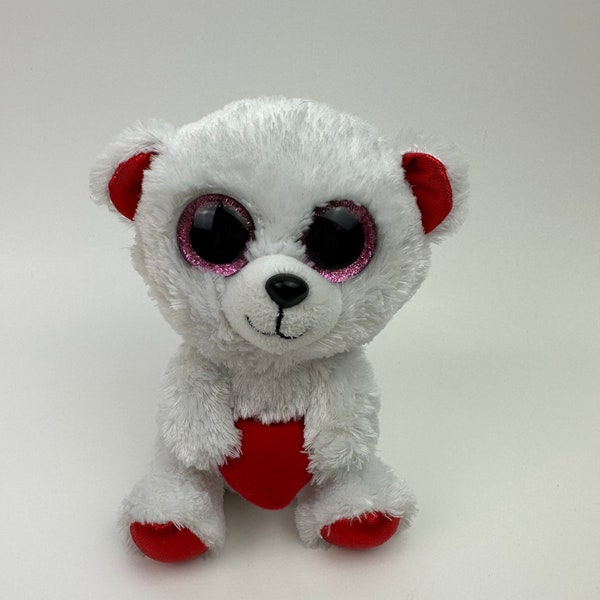 Ty Beanie Boo « Cuddly Bear » l'ours tenant un cœur rouge - Pas d'étiquette volante (6 pouces)