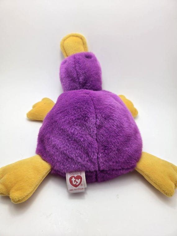 Ty Beanie Buddy 紫色のカモノハシ「パティ」 - タグなし (13インチ
