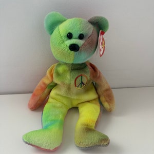 Ty Beanie Baby Peace the Tie-Dye Bear - Canadian Tush Tag! *Actual colours shown* (8.5 inch)