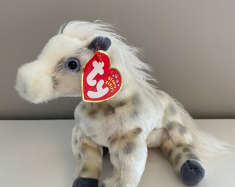 Peluche « Lightning » le cheval blanc et gris Ty Beanie Baby (6 pouces)