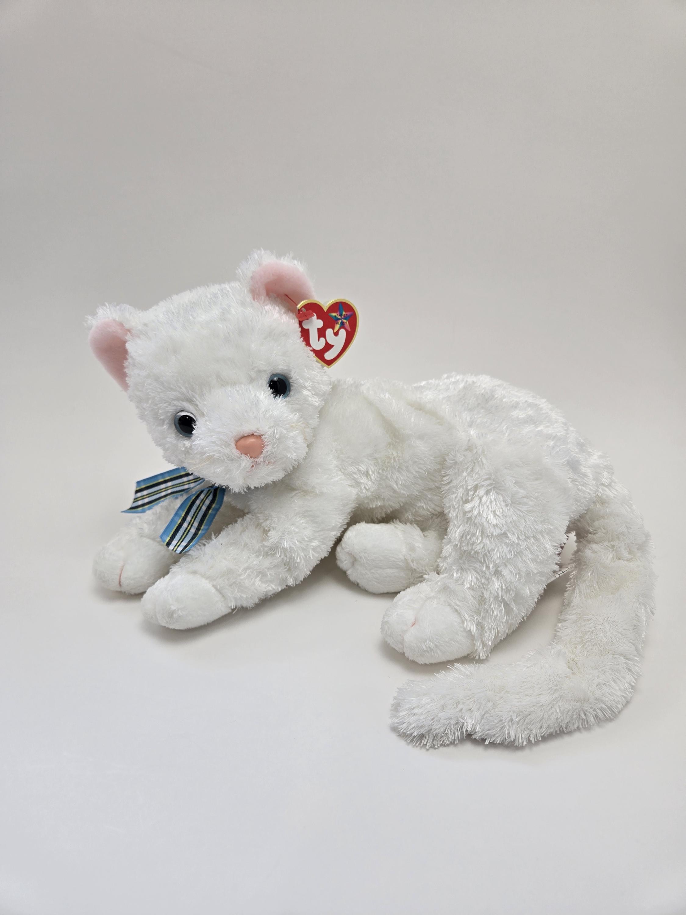 Ty Beanie Buddy “Starlett” theWhite Cat with Blue Plaid Bow (11 inch)
