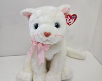 TY Beanie Buddy "Flip" de superleuke witte kattenpluche met roze strik! (9,5 inch)