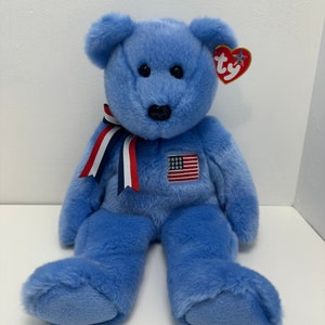 Ty Beanie Buddy “America” Blue Patriotic Bear (14 inch)