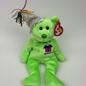 Ty Beanie Baby “Happy Birthday” the August Birthday Bear Wearing a Party Hat! (8.5 inch)