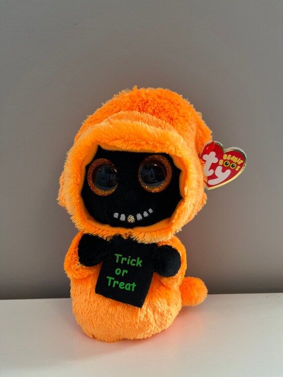 Inch - Orange Etsy the Black grinner Holding Ty or Trick Bag Treat Beanie and 6 Boo Ghoul