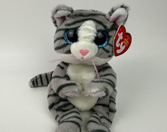 Ty Beanie Bellies - Peluche Chat Gris Binx - Peluche Douce En Velours, Yeux Scintillants - Taille Moyenne/enfant - Cadeau Collection, Câlins