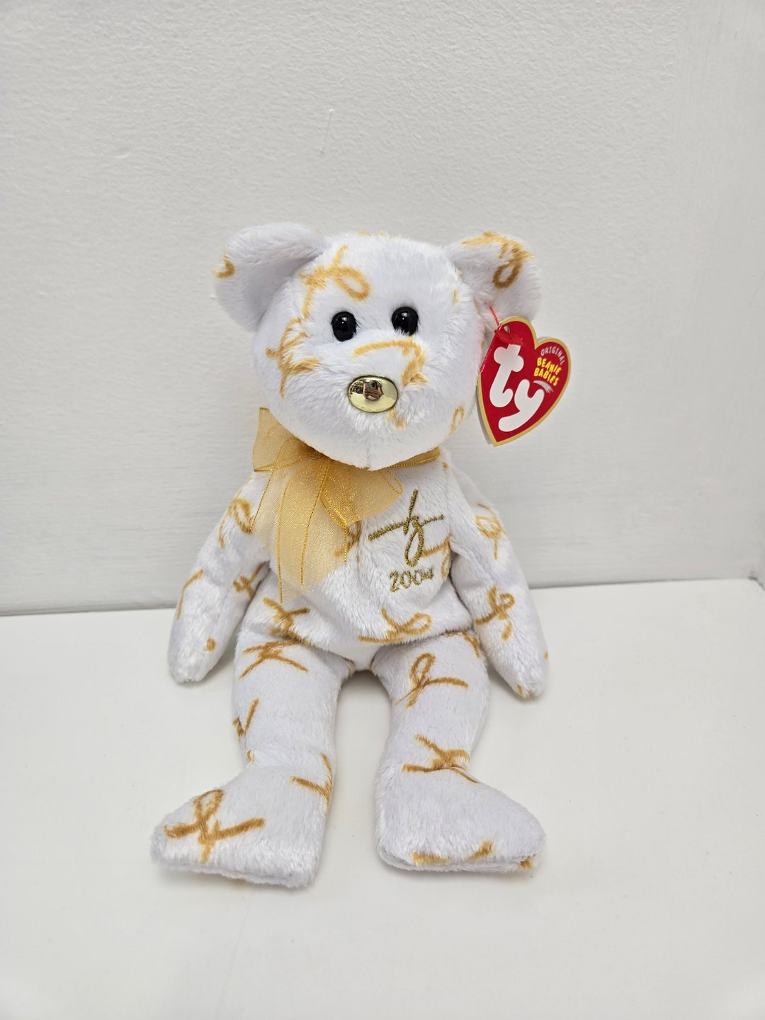Ty Beanie Baby “2004 Signature Bear” Gold and White Bear (8.5 Inch