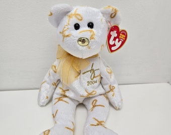 Ty Beanie Baby “2004 Signature Bear” Gold and White Bear (8.5 Inch