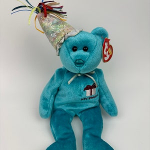 Ty Beanie Baby “Happy Birthday” the December Birthday Bear Wearing a Party Hat! (8.5 inch)