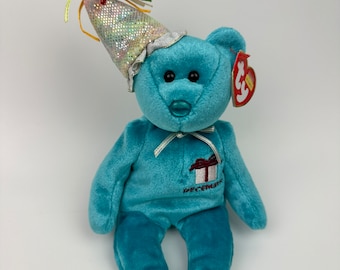 Ty Beanie Baby “Happy Birthday” the December Birthday Bear Wearing a Party Hat! (8.5 inch)