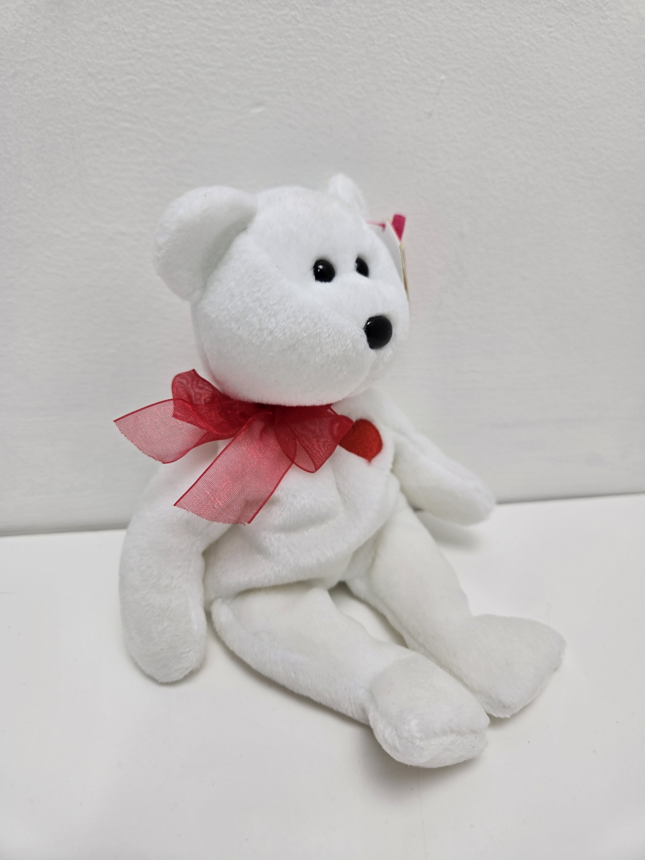 Ty Beanie Baby「カサノバ」胸にハートマークのある白いクマ（8.5