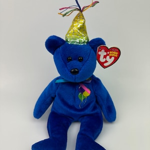 Ty Beanie Baby “Happy Birthday” the Blue Party Hat Bear! (8.5 inch) Vintage 1990s 2000s Beanies