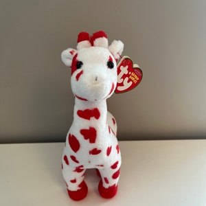 Ty Beanie Baby “Smoothie”, la jirafa del amor roja y blanca **¡Raro!** (10 pulgadas)