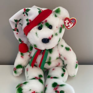 Ty Beanie Buddy “1998 Holiday Teddy” the Holiday Bear Wearing Santa Hat (14 inch)