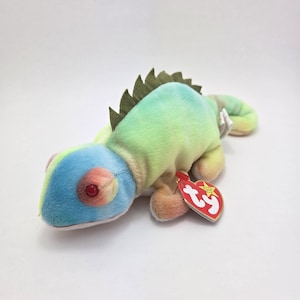 Ty Beanie Baby “Iggy” the Unique Coloured Tie-Dye Iguana Handmade in Indonesia with Canadian Tush Tag! (9 inch)
