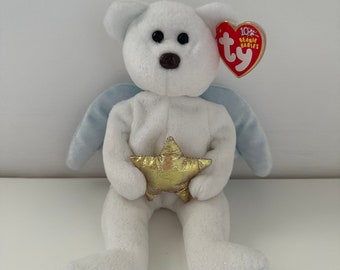 Oso de peluche Ty Beanie Baby “Star”, el oso ángel que sostiene una estrella dorada (8,5 pulgadas)