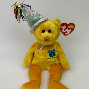 Ty Beanie Baby “Happy Birthday” the November Birthday Bear Wearing a Party Hat! (8.5 inch)