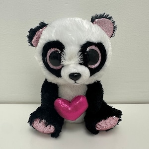 Ty Beanie Boo “Esme” the Panda Holding Pink Heart - No Hang Tag (6 inch)