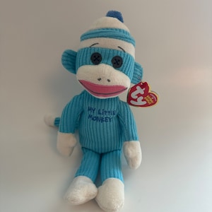 Ty Beanie Baby “My little monkey” the Adorable Blue Sock Monkey (8.5 inch)