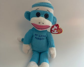 Ty Beanie Baby “My little monkey” the Adorable Blue Sock Monkey (8.5 inch)