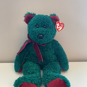 Ty Beanie Buddy “2001 Holiday Teddy” the Sparkly Dark Green Bear  (14 inch)