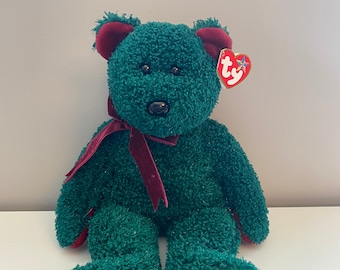 Ty Beanie Buddy “2001 Holiday Teddy” the Sparkly Dark Green Bear  (14 inch)