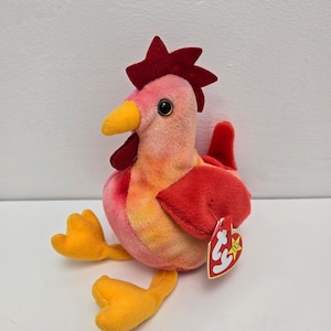 Ty Beanie Baby “Strut” the Rooster with Baldy Tush Tag, Factory Error! (6 inch)