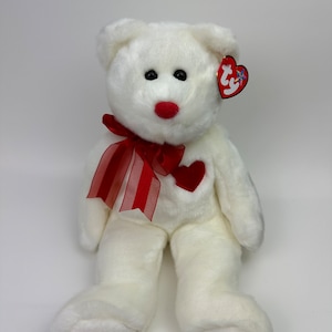 Ty Beanie Buddy Valentino - 赤いハートのついた白いテディベア