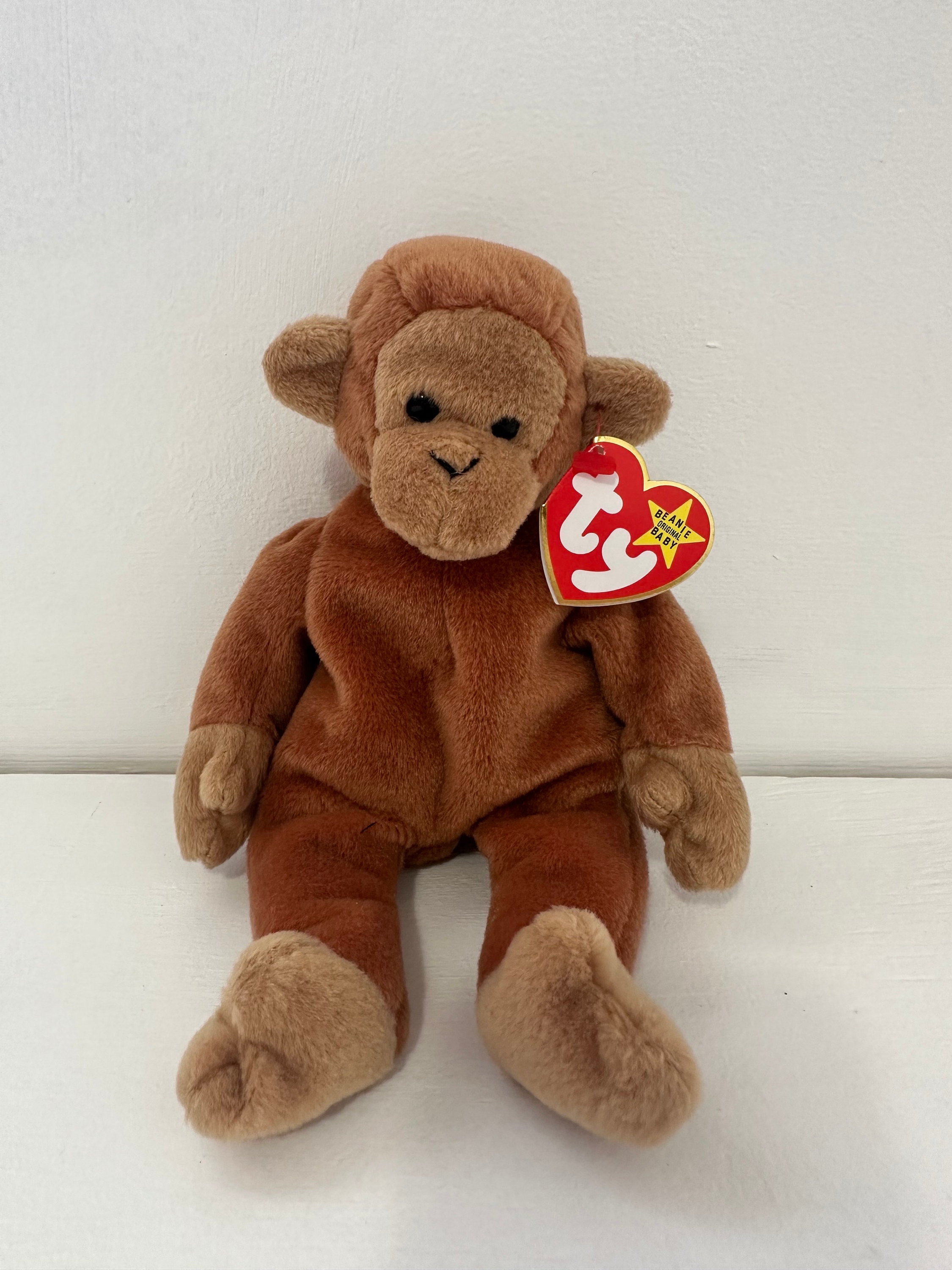 Ty Beanie Baby「ボンゴ」愛らしいサル、珍しい茶色の尻尾付き - 90
