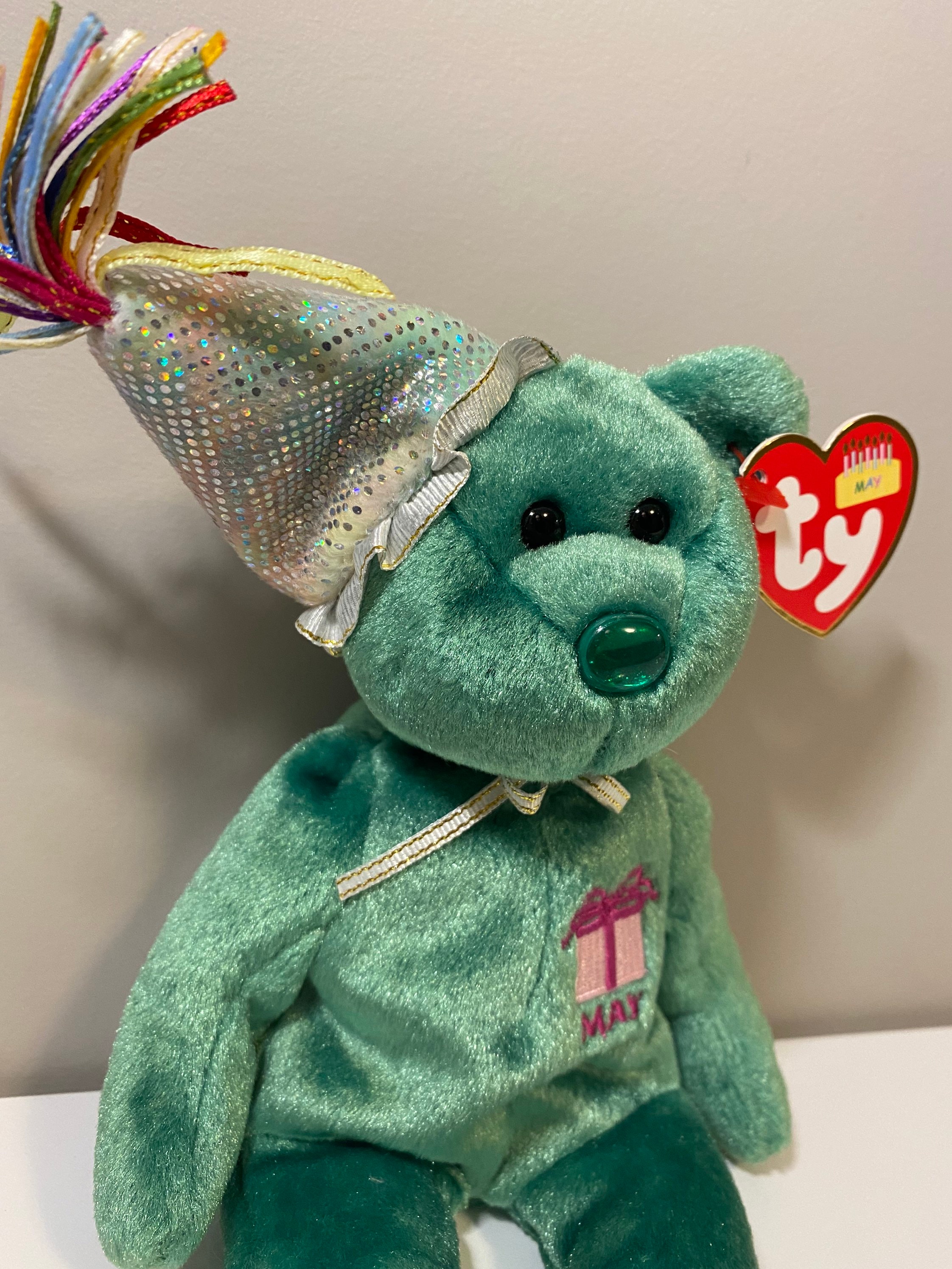 ty-beanie-baby-may-the-birthday-hat-bear-9-5-inch-etsy