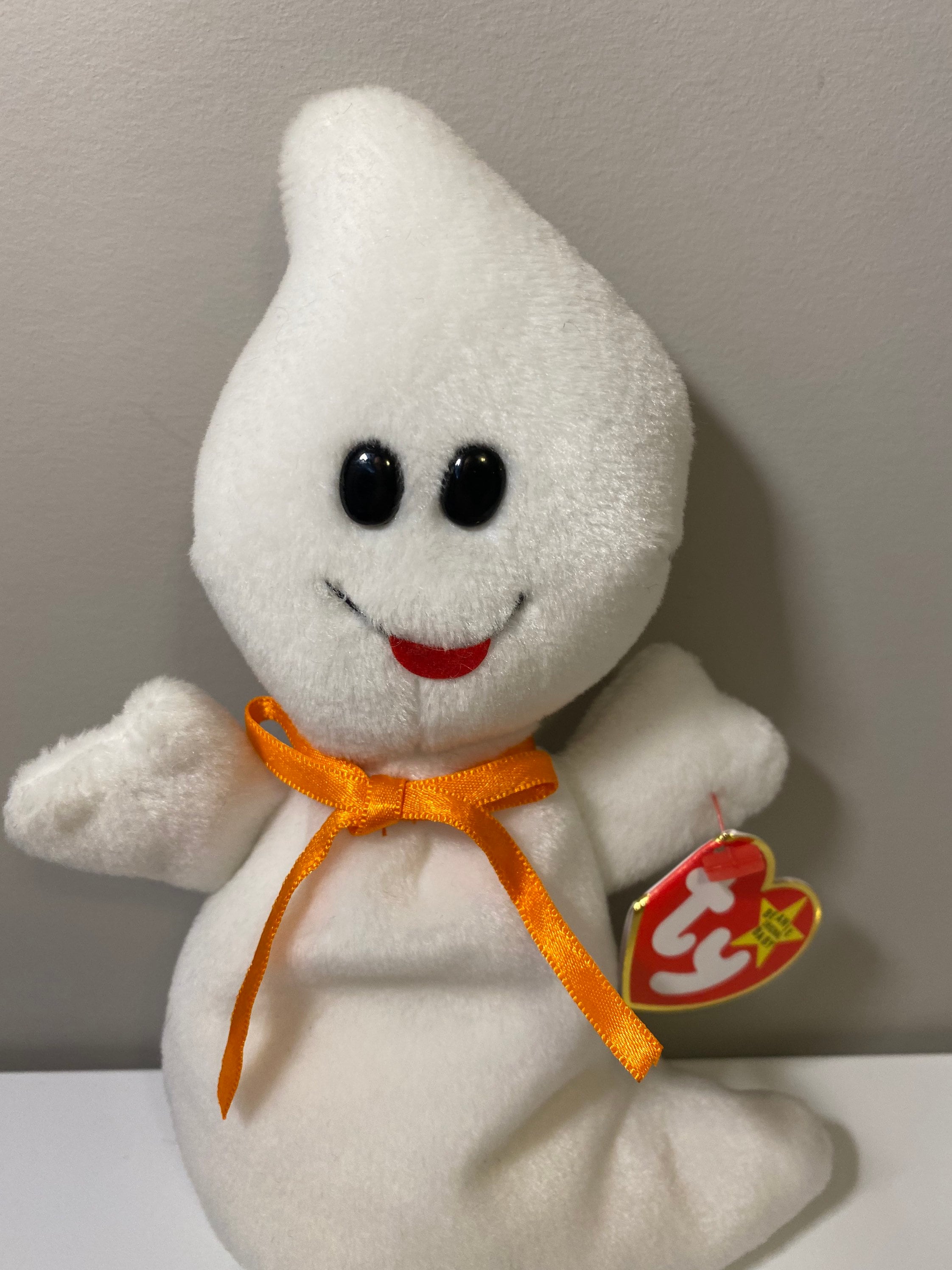 Ty Beanie Baby Spooky the Ghost 8 inch Tongue out version or Smile