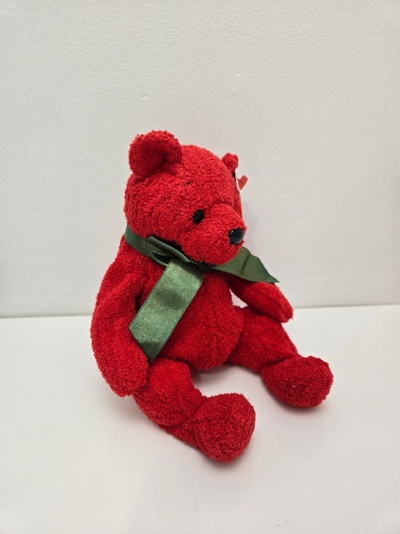 Ty Beanie Baby “mistletoe” the Red Holiday Bear Wearing Green Bow