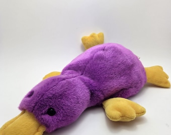 Ty Beanie Buddy 紫色のカモノハシ「パティ」 - タグなし (13インチ