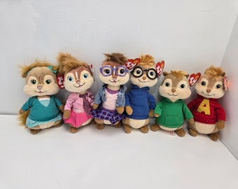 Ty Beanie Babies Jeanette, Alvin, Simon, Theodore, Eleanor, and Brittany from Alvin and the Chipmunks! (7 inch)