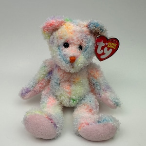 Ty Beanie Baby “Poolside”, el adorable oso multicolor - Exclusivo de Internet *Raro* (21,5 cm)