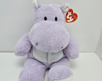 Peluche « Wades » l'hippopotame violet clair de la collection TY Pluffies *Extrêmement rare* (10 pouces)