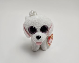 TY Key Clip Beanie Boo “Pippie” der weiße Hund - Kunststoff Schlüsselanhänger