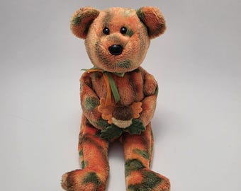 Ty Beanie Baby "Lämnar" Höstbjörnen - Internetexklusiv *Sällsynt*! (8,5 tum) Ingen hängetikett