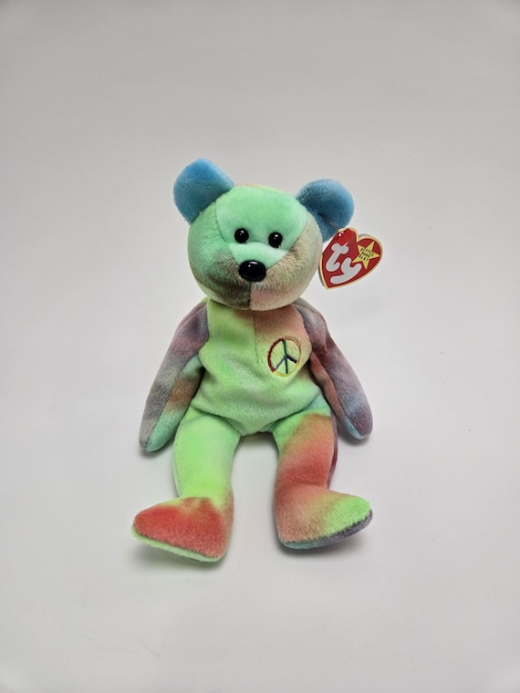 TY Beanie Baby Peace the Tie-dye Bear Made in Indonesia With