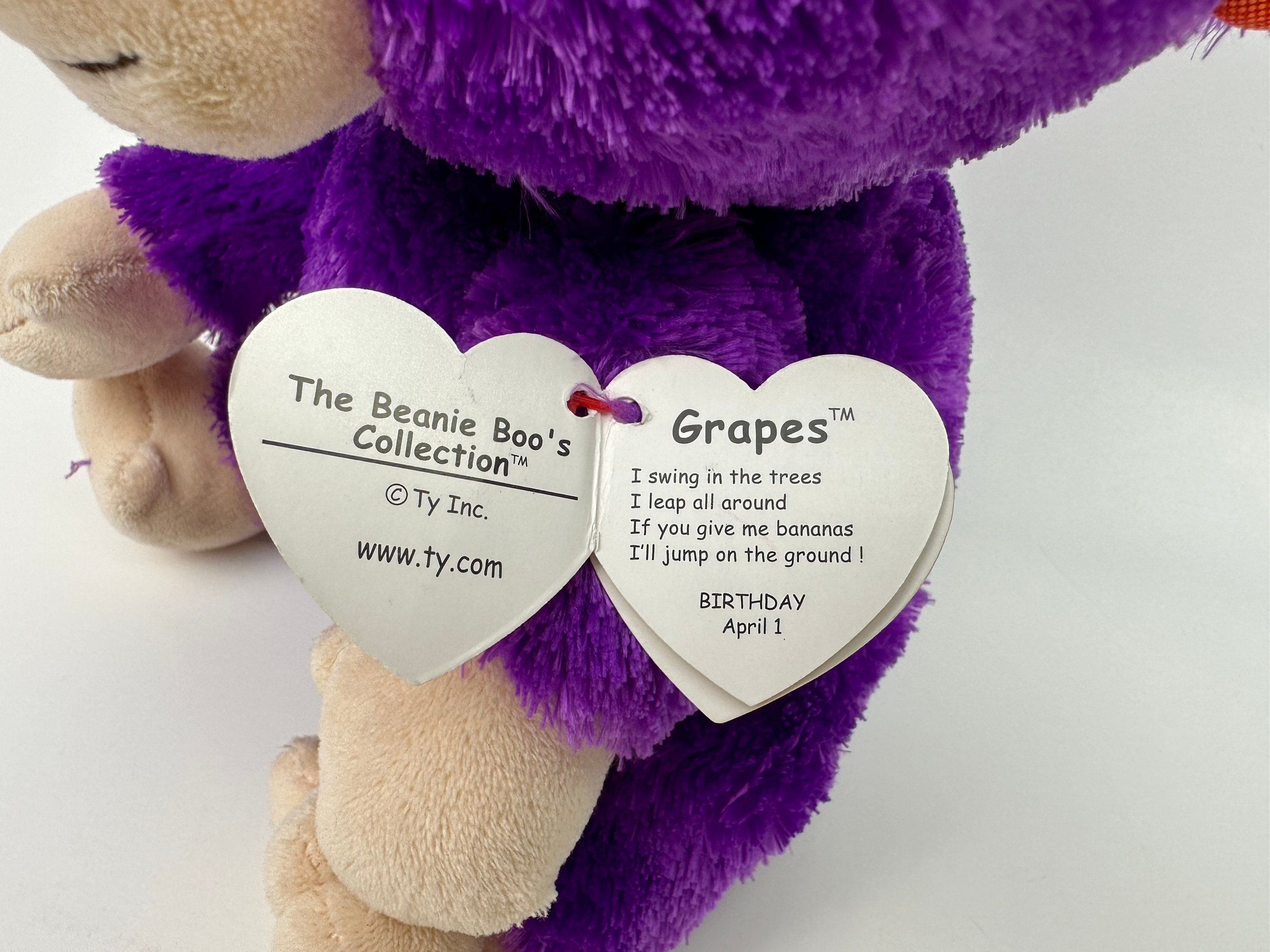 Ty Beanie Boo grapes the Adorable Purple Monkey Scuffed Eyes 9